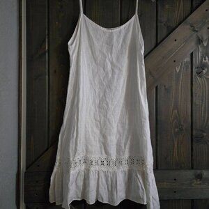 Bellambra White Linen Dress tank w/ crochet trim size M
